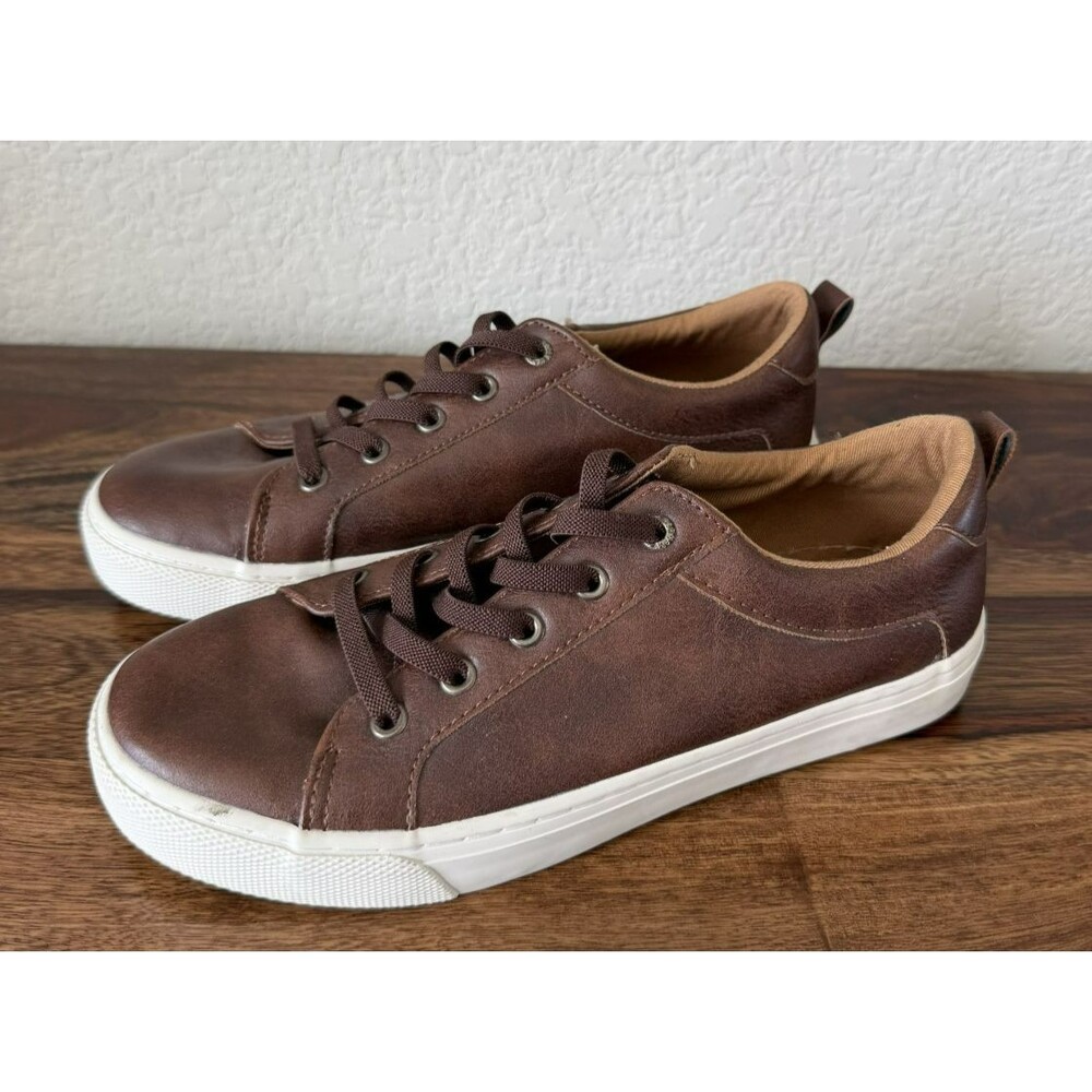 Old Navy Everyday Sneak Brown Faux Leather Lace Up Sneakers Big Boys 5 Shoes